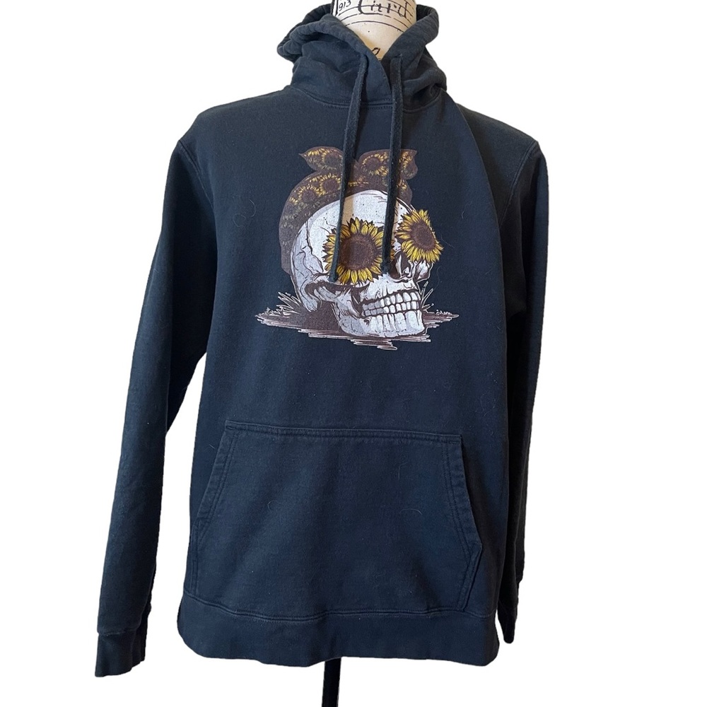 Skull Hoodie Men Medium‎ Black Cotton Port & Company Sweatshirt Pullover Casual